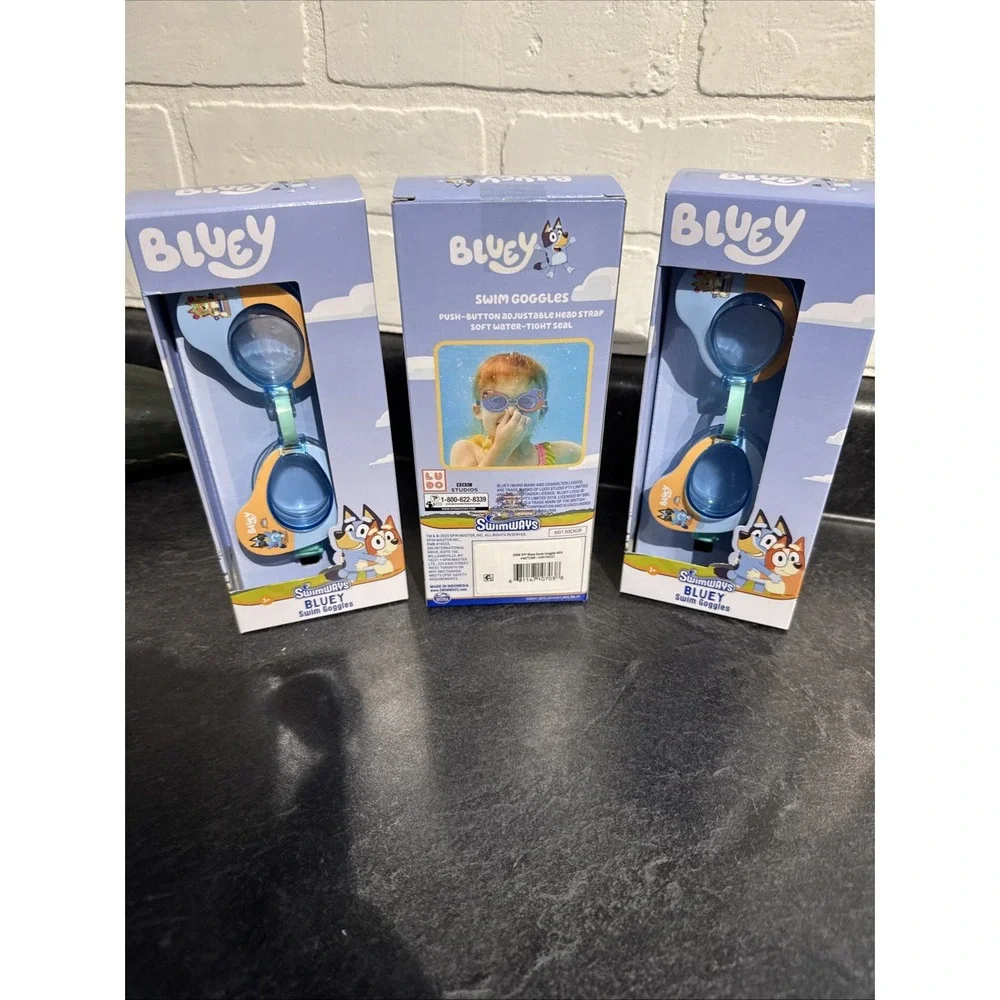Lot of 3 NEW Bluey Swim Goggles for Kids 3+ by Swimways  Adjustable  Tight Seal